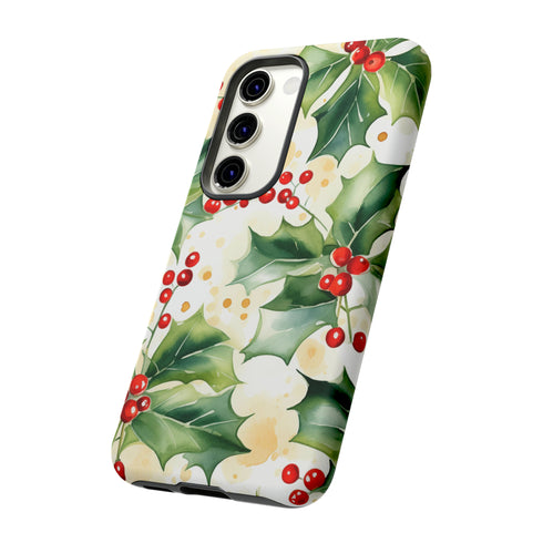 Christmas Holly on a Golden Background - Impact Resistant Phone Case